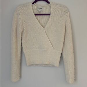 Pink Rose Soft Cream Knit Wrap Cropped Sweater